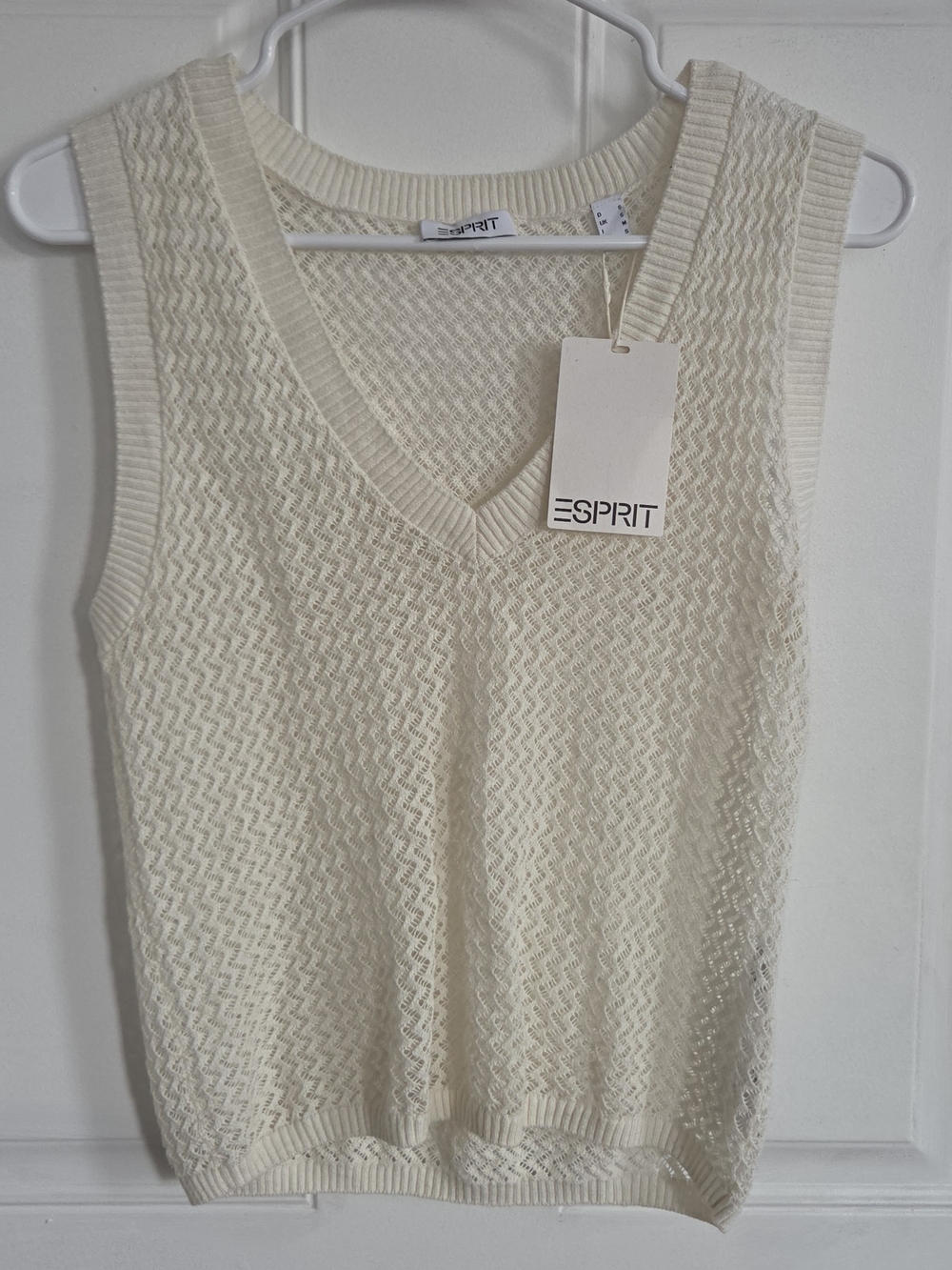 Esprit Cream Knit V-Neck Sweater Vest NWT